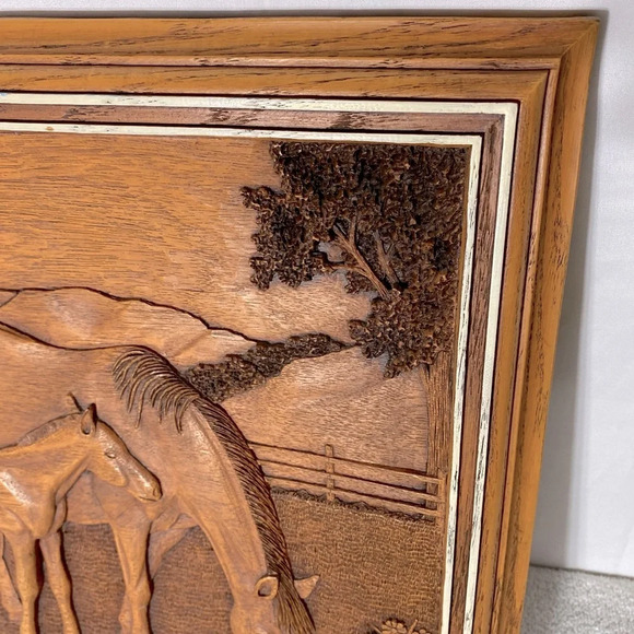 Vintage  Creative Carvings Kim Murray Horse Landscape Carving Wood Wall Art - Picture 6 of 15